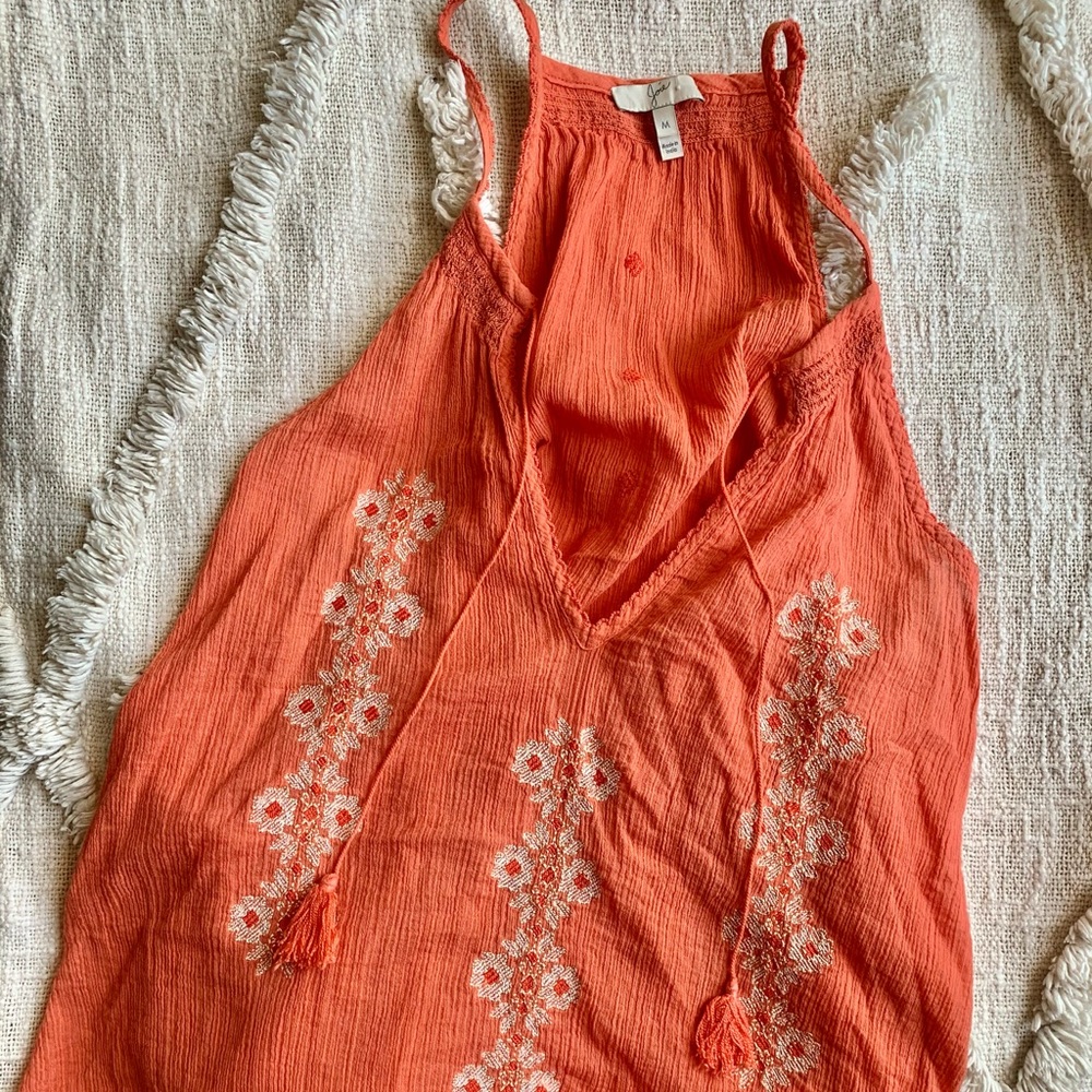Joie Coral Orange Embroidered Tank Top